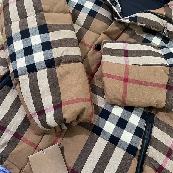 BURBERRY Brown Check Hooded Down Jacket - Picture 4 of 14